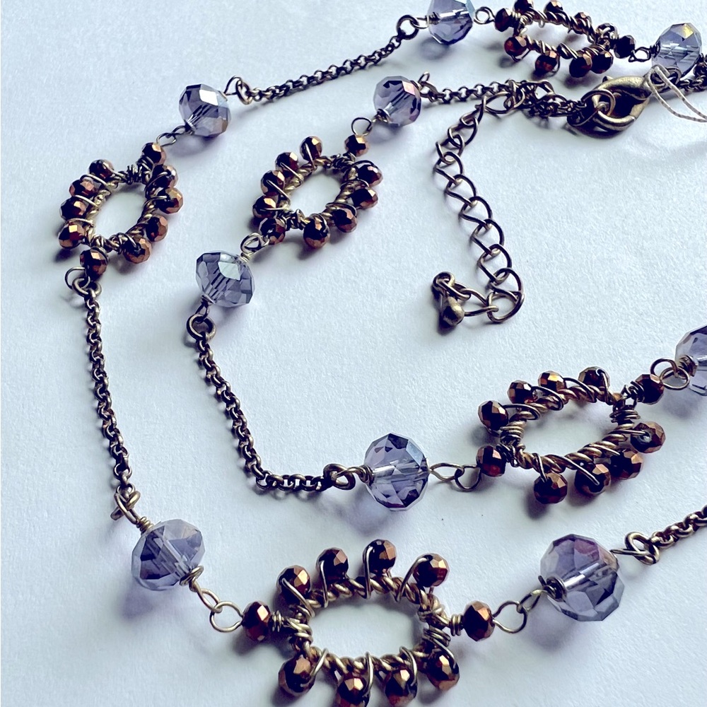 💜Faceted Iridescent Purple & Copper Genuine Crystal Necklace with Brass Accents - Picture 5 of 6